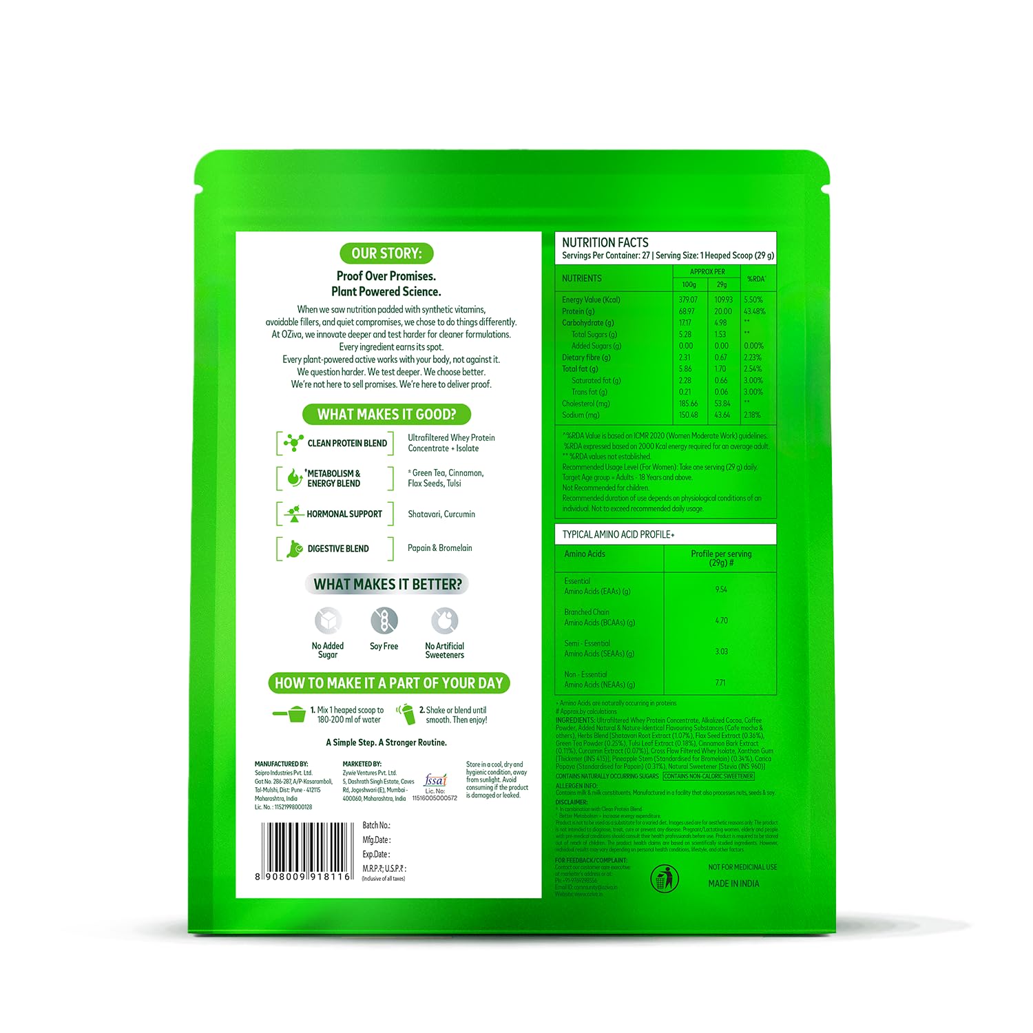OZiva Protein & Herbs for Women, Cafe Mocha, No Added Sugar, Gluten-Free, Soy-Free - in use (11)