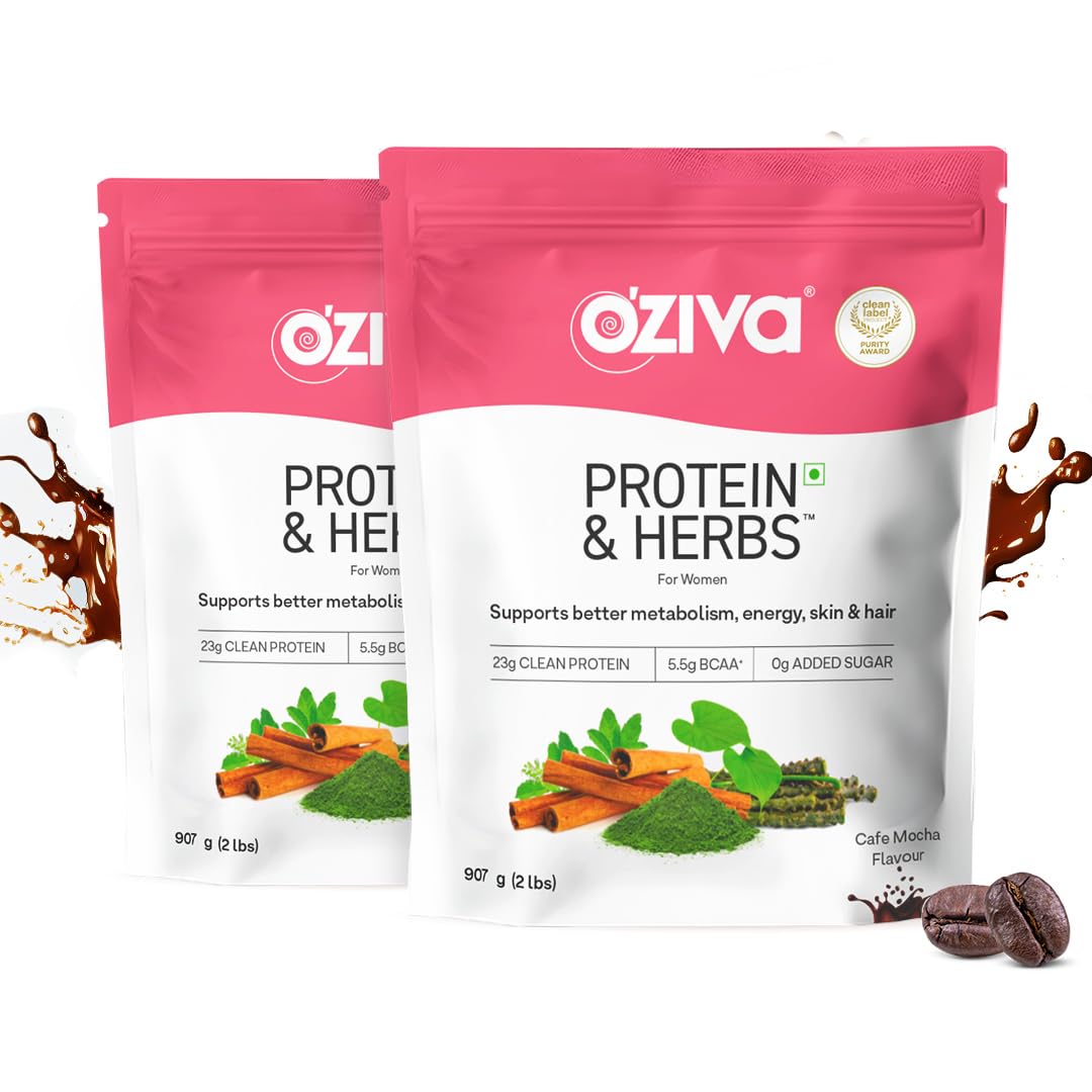 OZiva Protein & Herbs for Women, Cafe Mocha, No Added Sugar, Gluten-Free, Soy-Free (12)