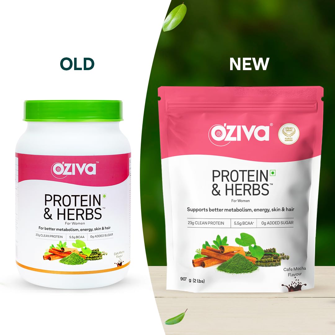 OZiva Protein & Herbs for Women, Cafe Mocha, No Added Sugar, Gluten-Free, Soy-Free - front view (13)