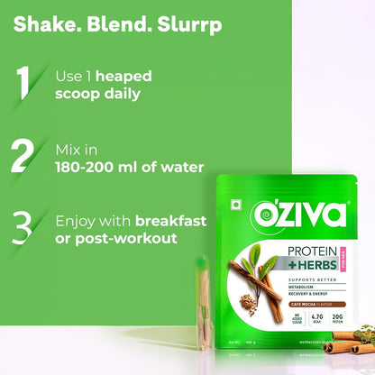 OZiva Protein & Herbs for Women, Cafe Mocha, No Added Sugar, Gluten-Free, Soy-Free - label detail