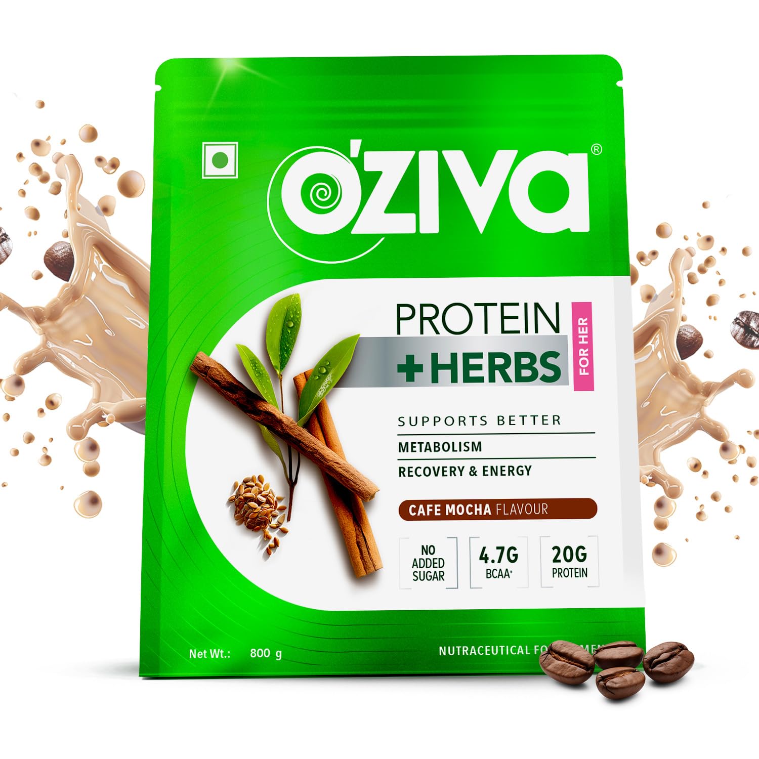 OZiva Protein & Herbs for Women, Cafe Mocha, No Added Sugar, Gluten-Free, Soy-Free (9)
