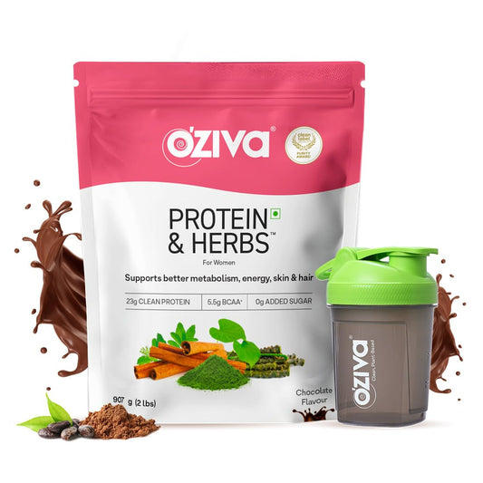 OZiva Protein & Herbs for Women Chocolate Whey Protein Powder, Supplement with Shatavari, Green Tea, Clean Protein