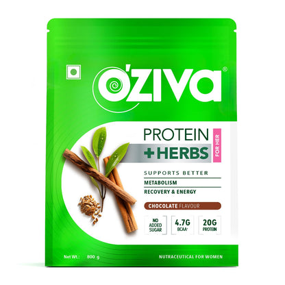 OZiva Protein & Herbs for Women Chocolate Whey Protein Powder, Supplement with Shatavari, Green Tea, Clean Protein (15)