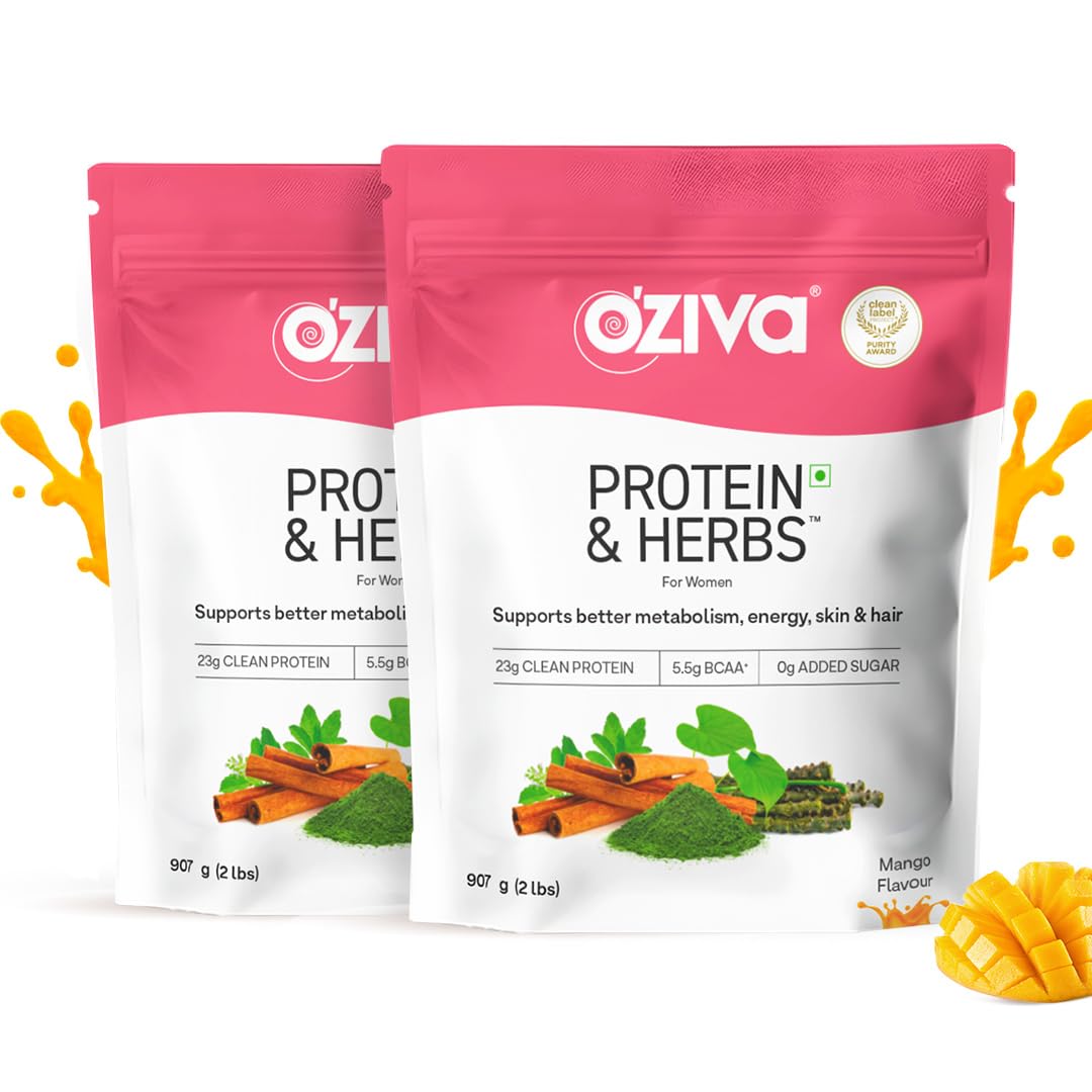 OZiva Protein & Herbs for Women, Whey Protein Powder, Mango Flavor with Green Tea, No Added Sugar, Soy-Free, Gluten-Free (11)