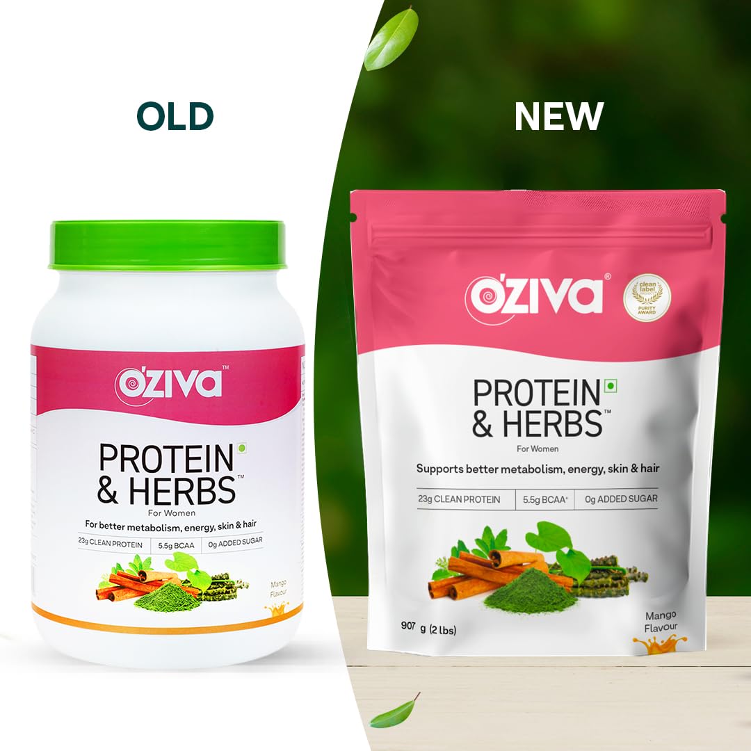 OZiva Protein & Herbs for Women, Whey Protein Powder, Mango Flavor with Green Tea, No Added Sugar, Soy-Free, Gluten-Free - fr