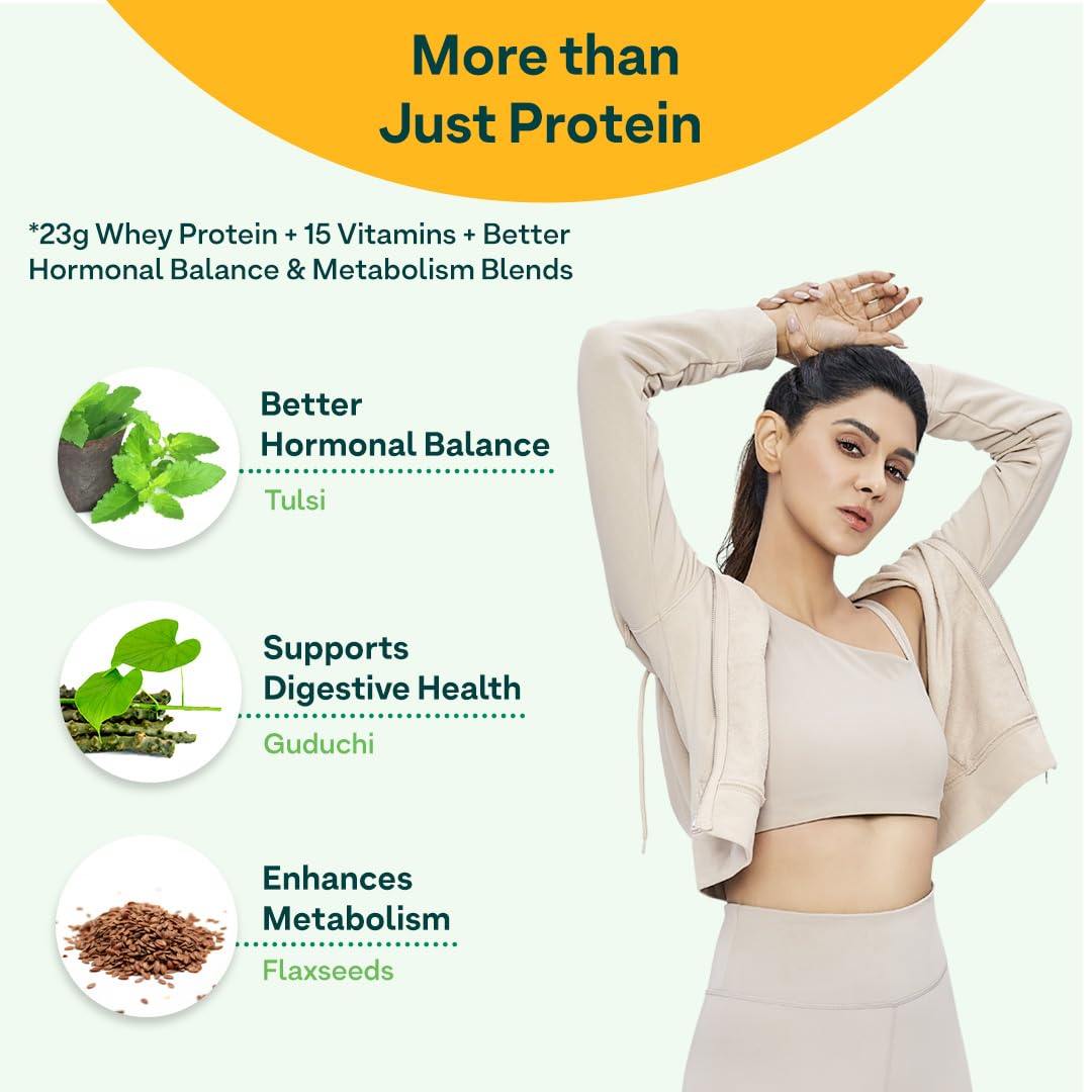 OZiva Protein & Herbs for Women, Whey Protein Powder, Mango Flavor with Green Tea, No Added Sugar, Soy-Free, Gluten-Free - pa