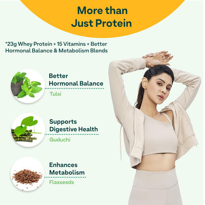 OZiva Protein & Herbs for Women, Whey Protein Powder, Mango Flavor with Green Tea, No Added Sugar, Soy-Free, Gluten-Free - pa