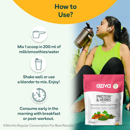 OZiva Protein & Herbs for Women, Whey Protein Powder, Mango Flavor with Green Tea, No Added Sugar, Soy-Free, Gluten-Free - cl
