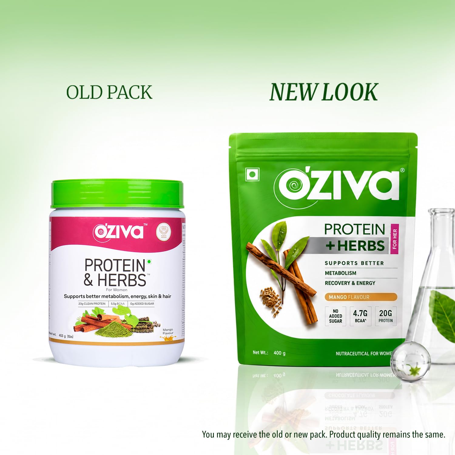 OZiva Protein & Herbs for Women, Whey Protein Powder, Mango Flavor with Green Tea, No Added Sugar, Soy-Free, Gluten-Free - fr