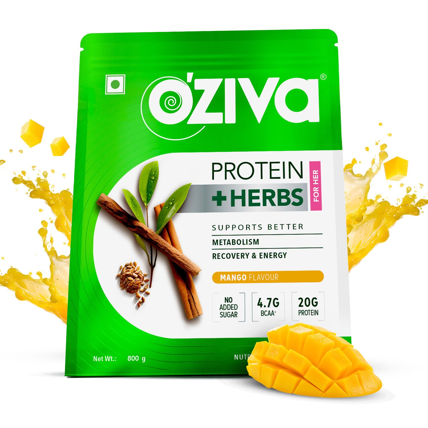 OZiva Protein & Herbs for Women, Whey Protein Powder, Mango Flavor with Green Tea, No Added Sugar, Soy-Free, Gluten-Free (8)