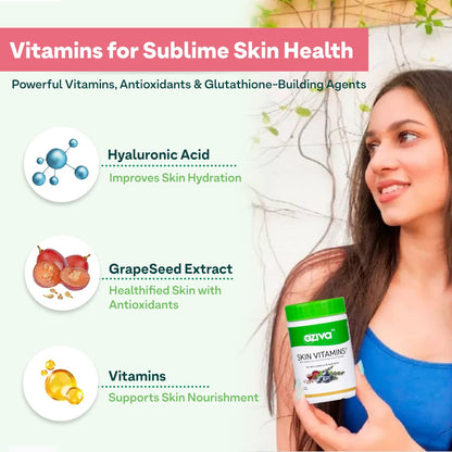 OZiva Skin Vitamins 60 Capsules for Men & Women, Hyaluronic Acid with Vitamins E & C, Certified Clean & Vegan, 50g - back vie