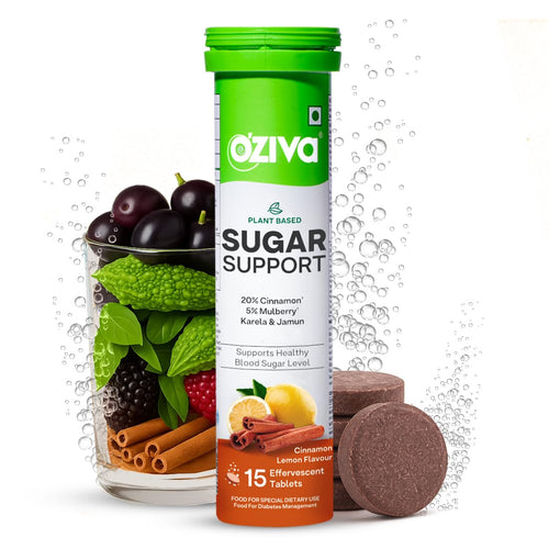 OZiva Sugar Support Effervescent Tablets, Multi-Herb Formula with Reducose, Cinnamon, Jamun, Karela, Gymnema and Moringa, 15