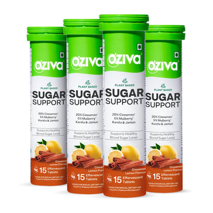 OZiva Sugar Support Effervescent Tablets, Multi-Herb Formula with Reducose, Cinnamon, Jamun, Karela, Gymnema and Moringa, 15 