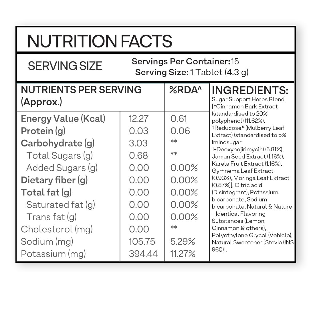 OZiva Sugar Support Effervescent Tablets, Multi-Herb Formula with Reducose, Cinnamon, Jamun, Karela, Gymnema and Moringa, 15 