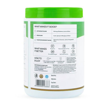 OZiva Superfood Greens & Herbs Powder for Diabetes and Prediabetes, 200g, Herbal Supplement - in use