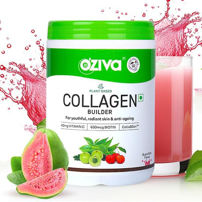 OZiva Vegan Collagen Powder, 200g, Plant-Based Formula, Guava Flavor, Unisex Adult Supplement