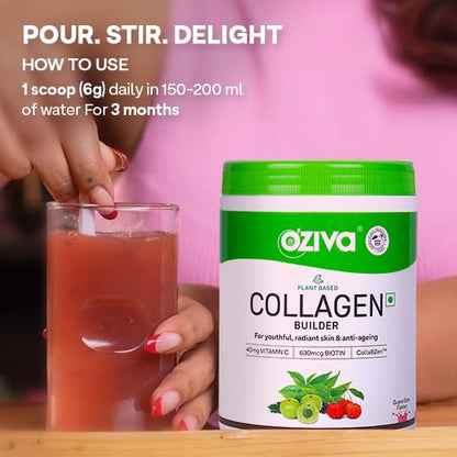 OZiva Vegan Collagen Powder, 200g, Plant-Based Formula, Guava Flavor, Unisex Adult Supplement - close-up detail