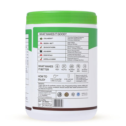 OZiva Vegan Collagen Powder, 200g, Tangy Amla Flavor, Nutritional Supplement - size and scale