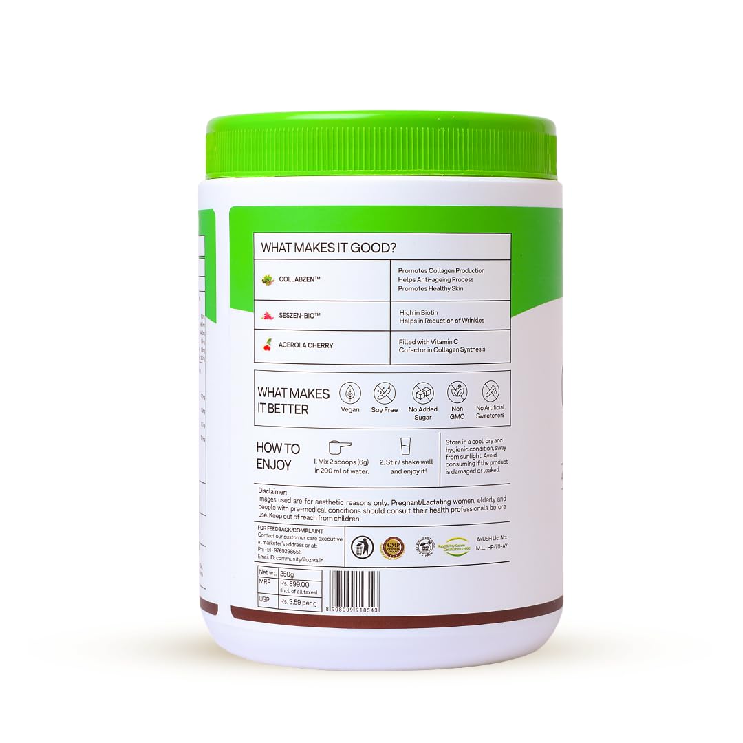 OZiva Vegan Collagen Powder, Berry Orange, 200g, Plant-Based Adult Nutritional Supplement, Unisex - size and scale (14)
