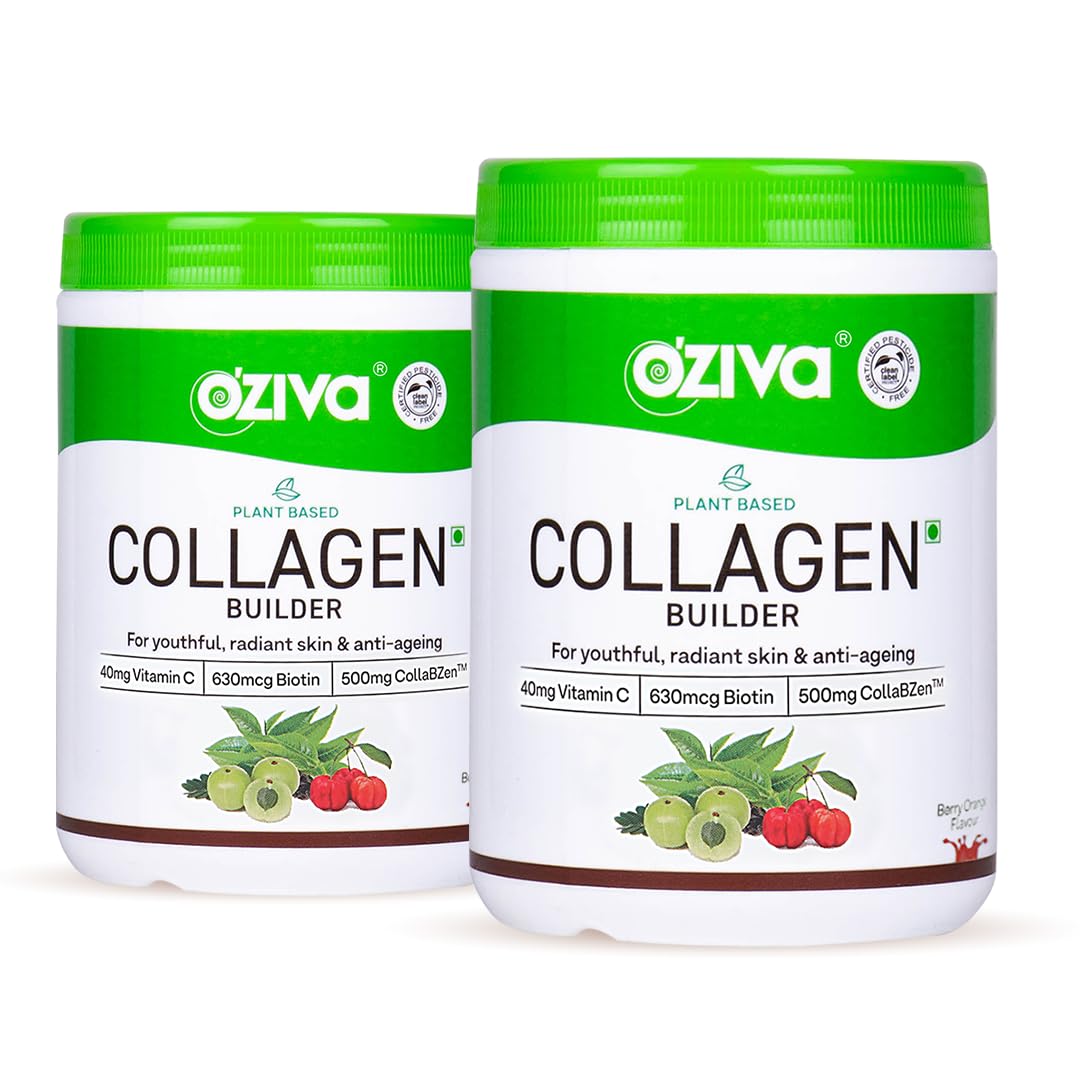 OZiva Vegan Collagen Powder, Berry Orange, 200g, Plant-Based Adult Nutritional Supplement, Unisex (5)