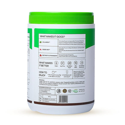 OZiva Vegan Collagen Powder, Guava Glow Flavor, 200g, Plant-Based Nutritional Supplement - size and scale