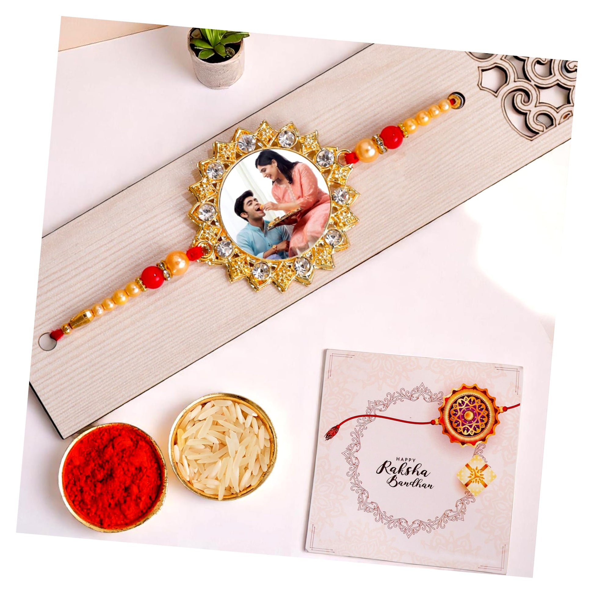 P Arts Personalized/Customized Raksha Bandhan Rakhi With Photo Of Your Brother, & Trendy rakhi for bhai with Roli Chawal and 