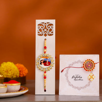 P Arts Personalized/Customized Raksha Bandhan Rakhi With Photo Of Your Brother, & Trendy rakhi for bhai with Roli Chawal and 