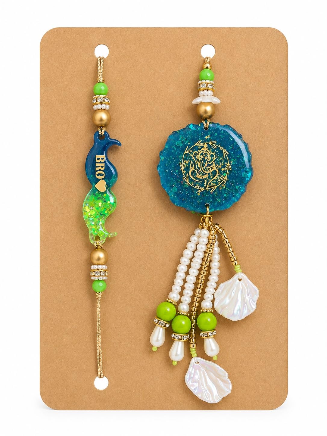 P. N. STORE Resin Rakhi for Brother, Handcrafted Raksha Bandhan Bracelet with Pearl Beads, Festive Rakhi Gift - ingredients p