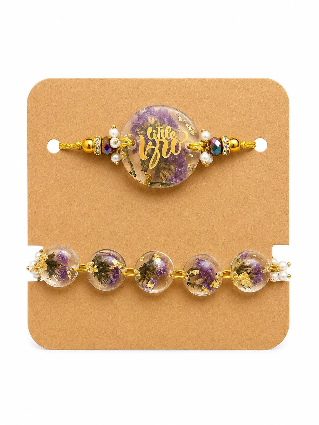 P. N. STORE Resin Rakhi for Brother, Handcrafted Raksha Bandhan Bracelet with Pearl Beads, Festive Rakhi Gift - close-up deta