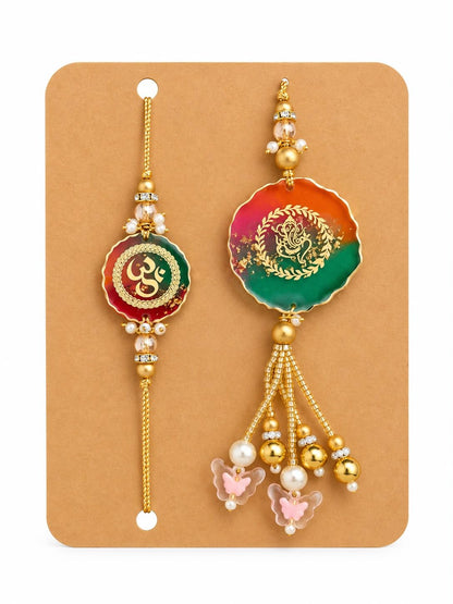 P. N. STORE Resin Rakhi for Brother, Handcrafted Raksha Bandhan Bracelet with Pearl Beads, Festive Rakhi Gift - in use
