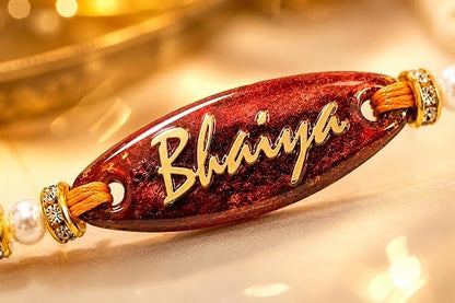P. N. STORE Resin Rakhi for Brother, Handcrafted Raksha Bandhan Bracelet with Pearl Beads, Festive Rakhi Gift - front view
