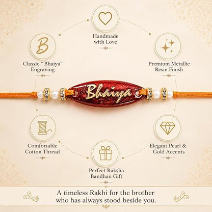 P. N. STORE Resin Rakhi for Brother, Handcrafted Raksha Bandhan Bracelet with Pearl Beads, Festive Rakhi Gift - label detail