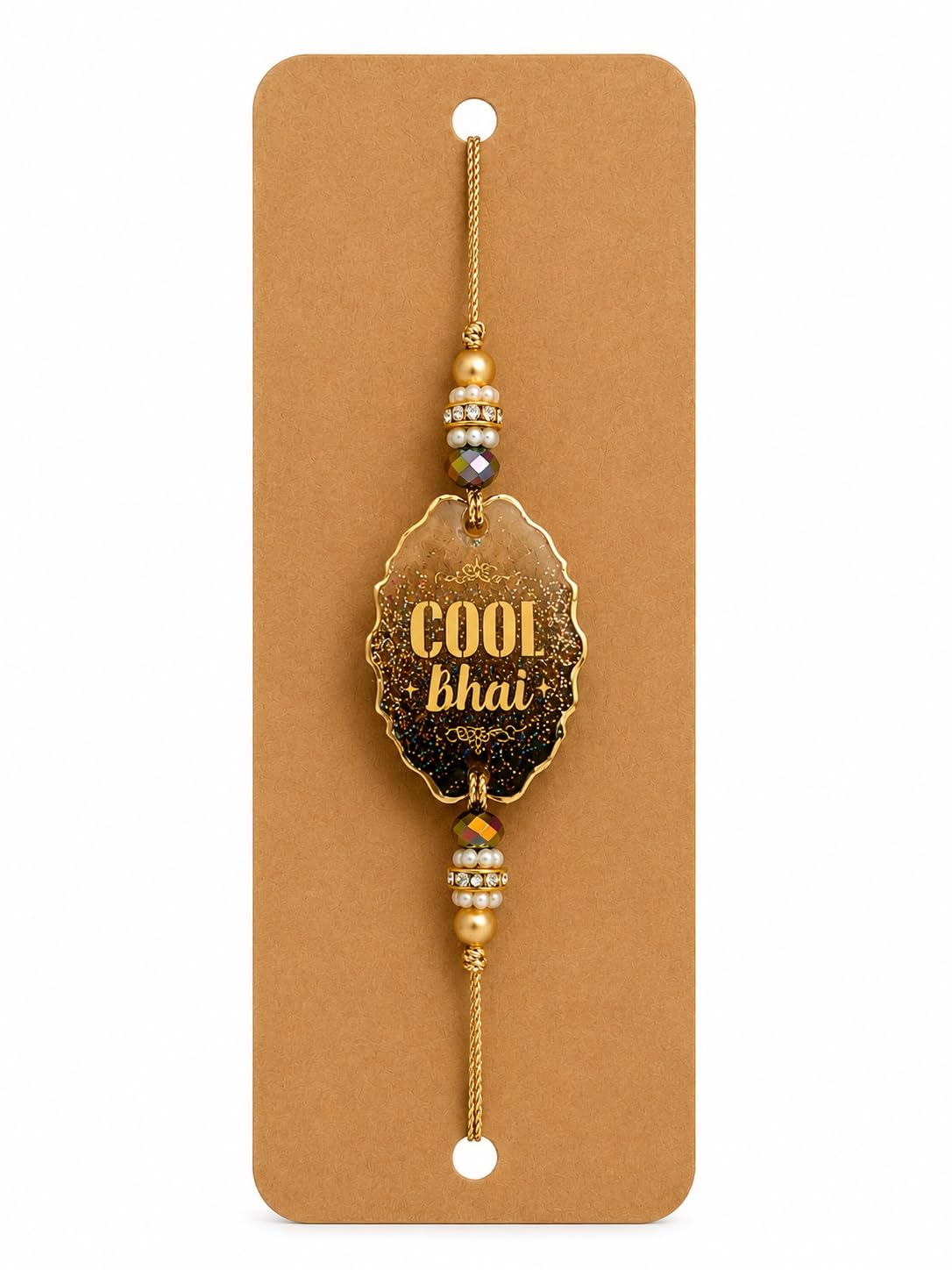 P. N. STORE Resin Rakhi for Brother, Handcrafted Raksha Bandhan Bracelet with Pearl Beads, Festive Rakhi Gift - back view (9)