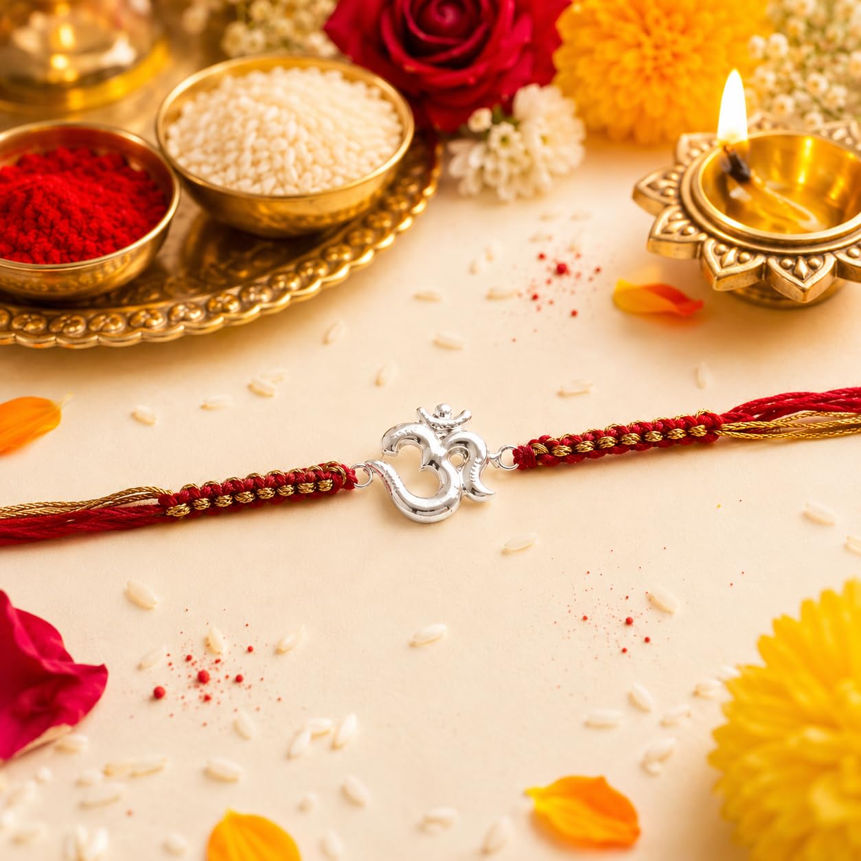 PAJORI Silver Rakhi for Brother, Traditional Chandi Rakhi, Handcrafted Raksha Bandhan Bracelet - back view
