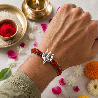 PAJORI Silver Rakhi for Brother, Trishul Rakhi for Bhai, Traditional Raksha Bandhan Gift - back view