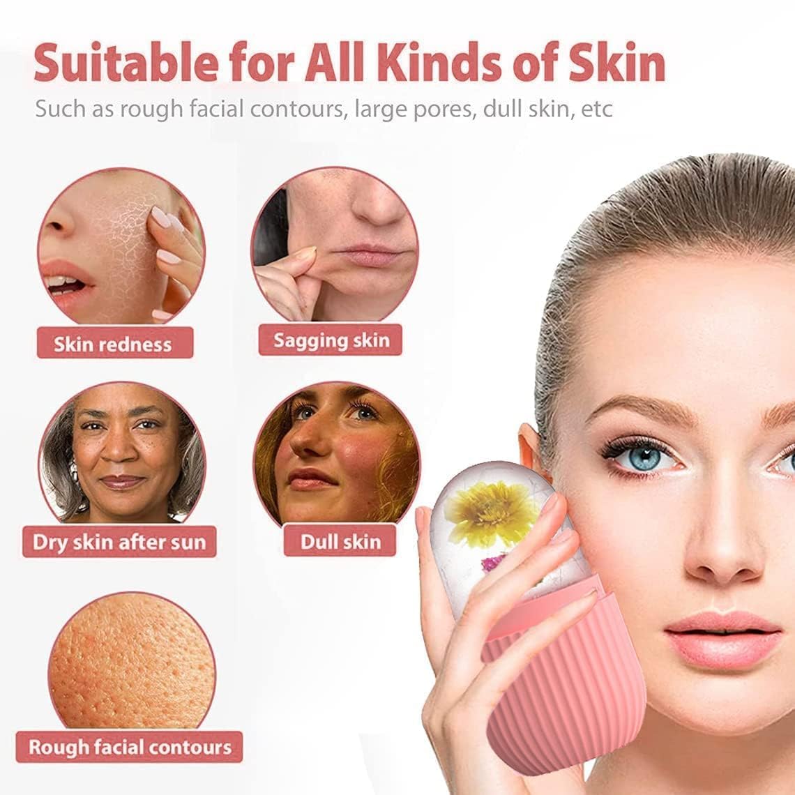 Pam Herbals Silicone Ice Facial Cube Roller, Cordless Face and Neck Massager with Ice Mould - front view