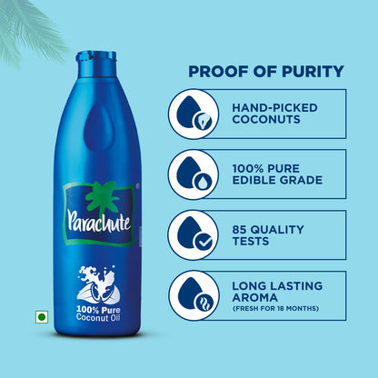 Parachute Coconut Oil, 300ml Bottle, Natural Nutty Fragrance, Edible & Hair Oil - ingredients panel