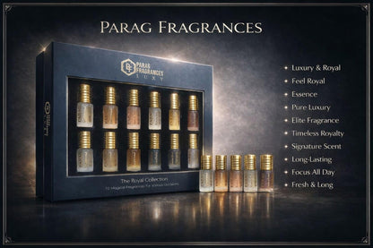 Parag Fragrances 10 in 1 Royal Collection Attar Set, 10 Scents, 100g, Alcohol-Free, Unisex Gift Pack - front view
