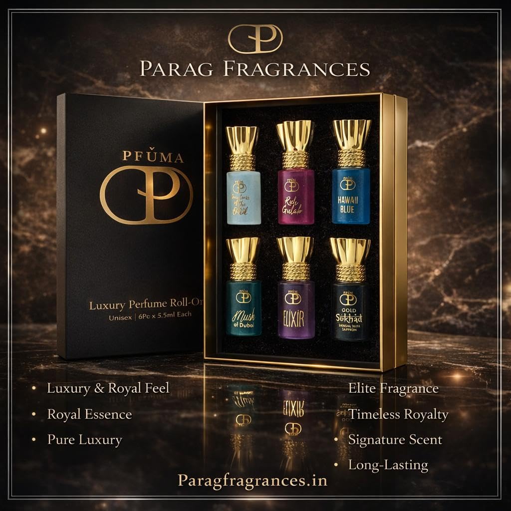 Parag Fragrances 10 in 1 Royal Collection Attar Set, 10 Scents, 100g, Alcohol-Free, Unisex Gift Pack - packaging