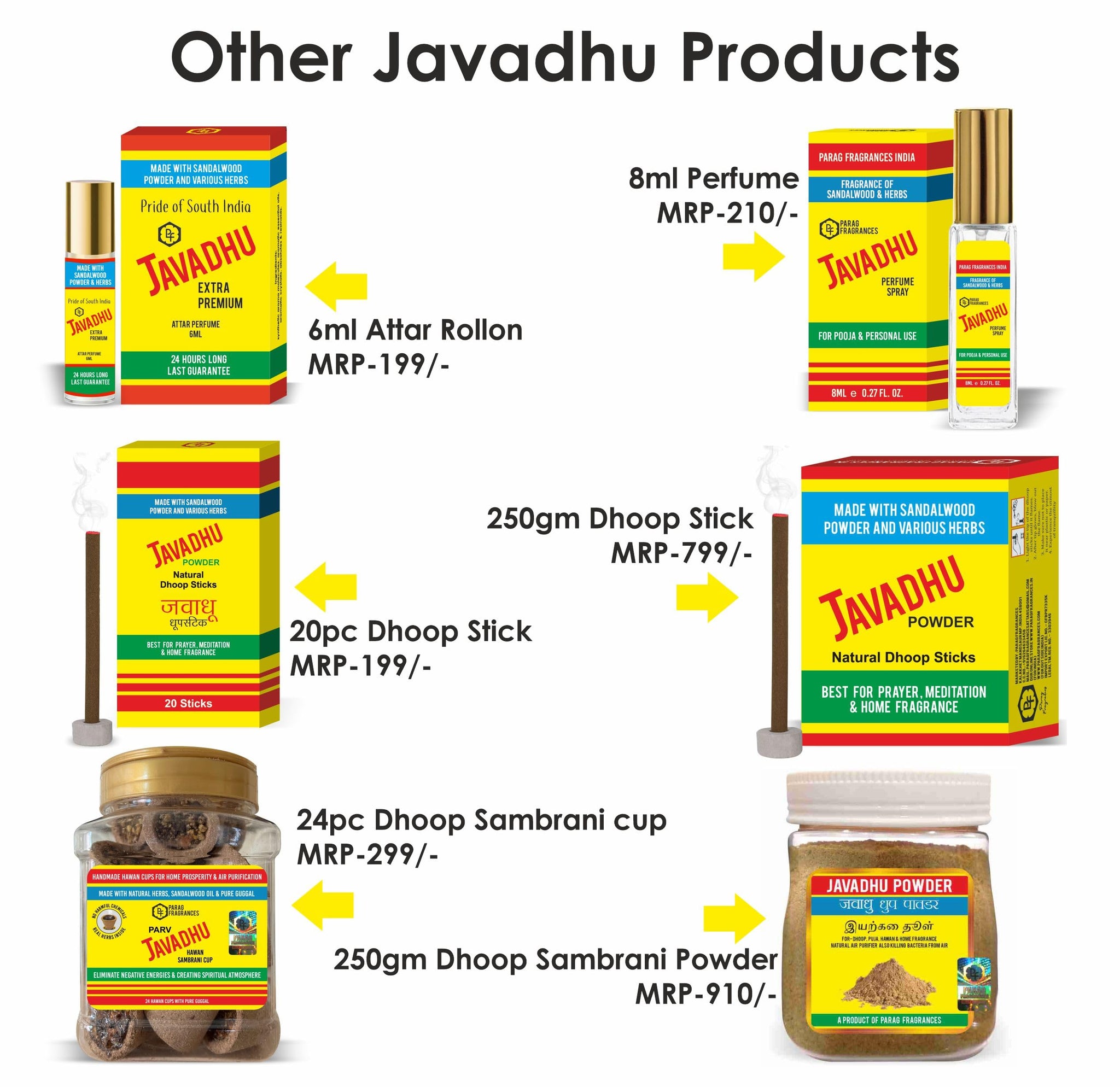 Parag Fragrances Jasmine Dhoop Sticks, 20 Count, 100g Pack, Charcoal-Free Natural Incense, Traditional Javadhu - front view (
