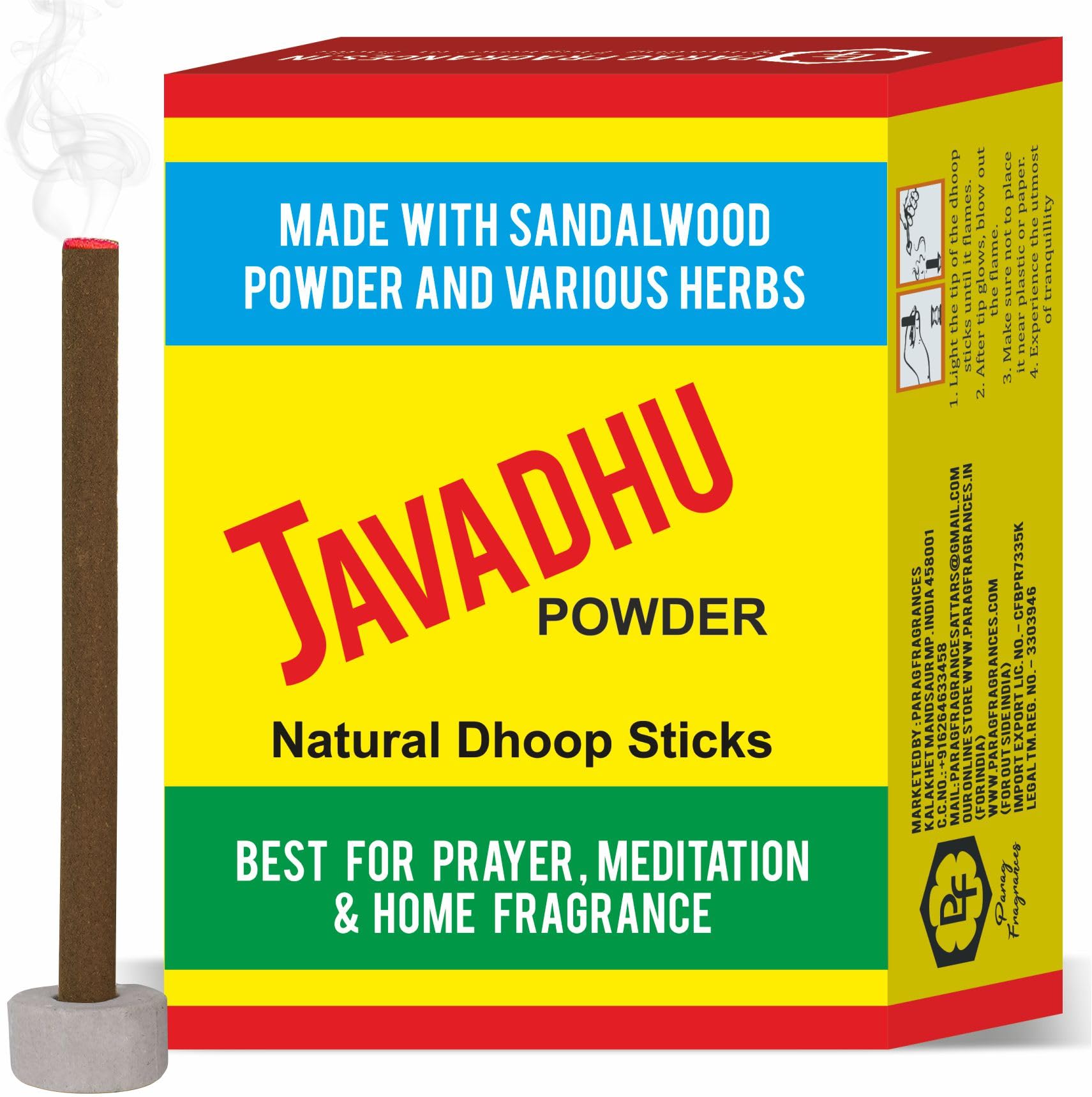 Parag Fragrances Javadhu Dhoop Sticks, 250g Pack of 20, Charcoal-Free Incense for Puja