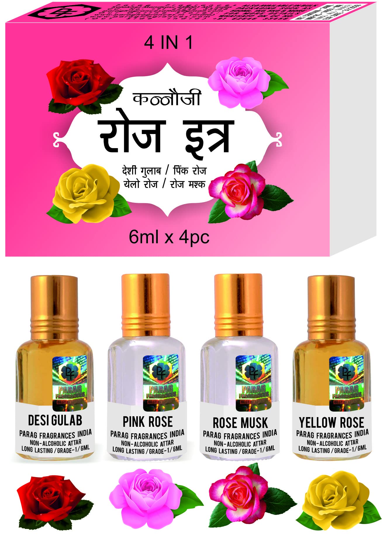 Parag Fragrances Kannauji Attar Set, 100g, Natural Liquid Fragrance, Unisex Adult, 6-in-1 Collection (2)
