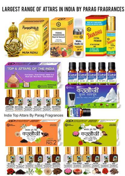 Parag Fragrances Kannauji Attar Set, 100g, Natural Liquid Fragrance, Unisex Adult, 6-in-1 Collection - back view