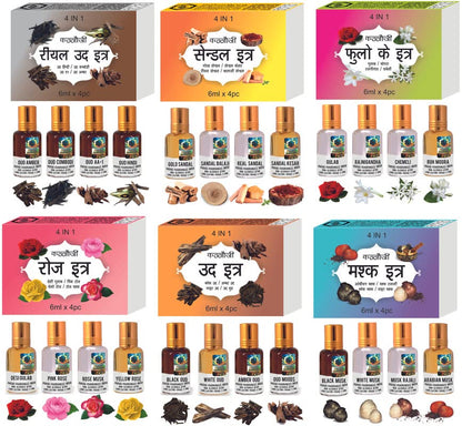 Parag Fragrances Musk Attar 4 in 1 Combo, 6ml Oil Bottles, Unisex Adult, Alcohol-Free Natural Grade 1, Modern - front view