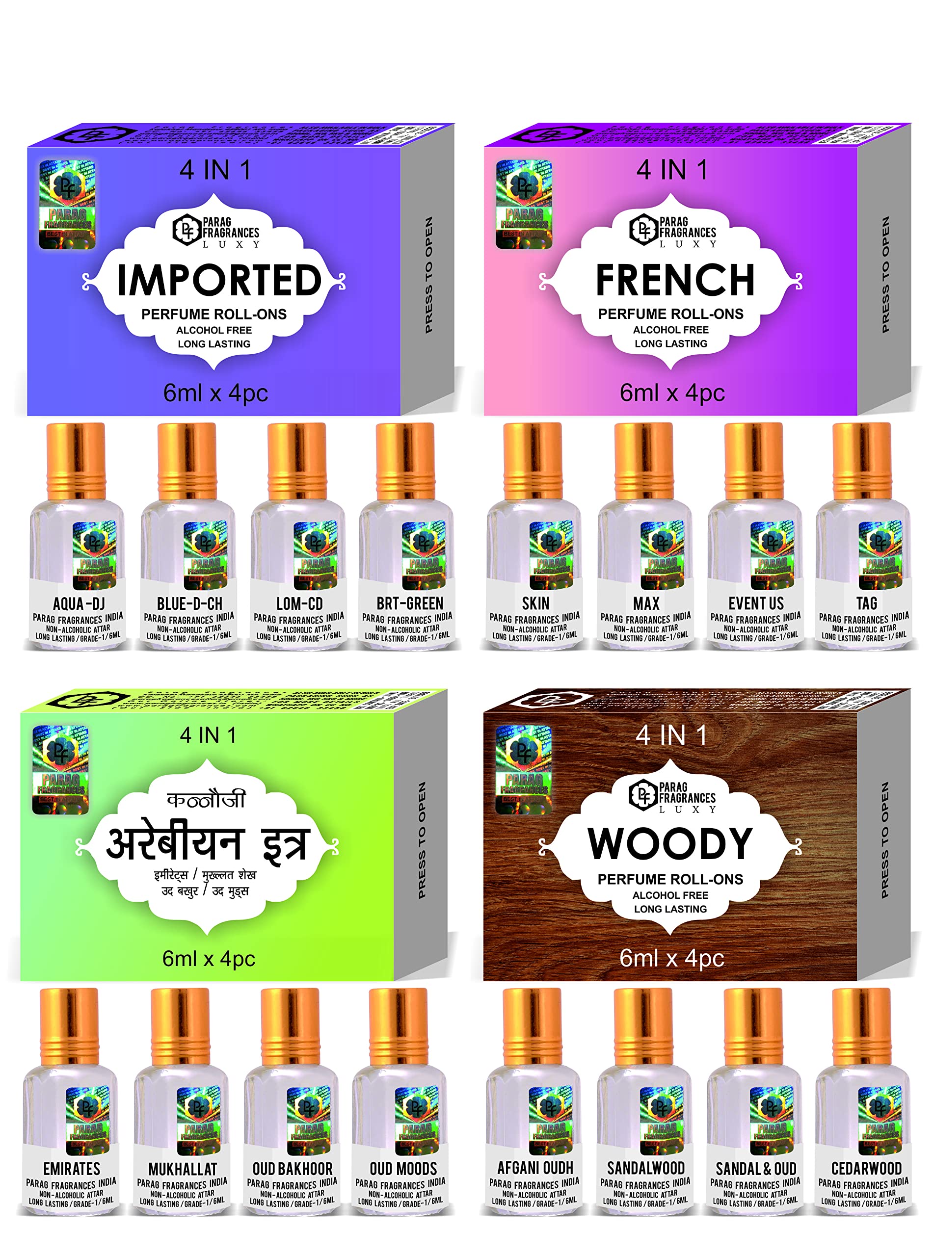 Parag Fragrances Musk Attar 4 in 1 Combo, 6ml Oil Bottles, Unisex Adult, Alcohol-Free Natural Grade 1, Modern - label detail