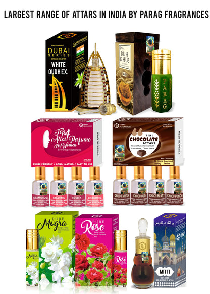Parag Fragrances Oud 4 in 1 Attar Gift Set, 4 Bottles, 6ml Each, Alcohol-Free, Modern Style - packaging