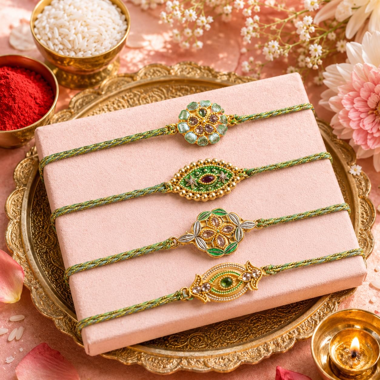 Parag Rakhi Designer Rakhi Set for Brother and Bhabhi, 0g, Bracelets - front view