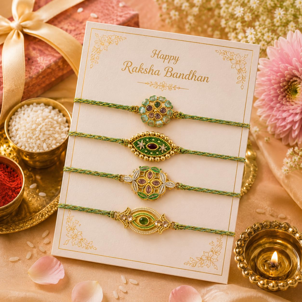 Parag Rakhi Designer Rakhi Set for Brother and Bhabhi, 0g, Bracelets - back view