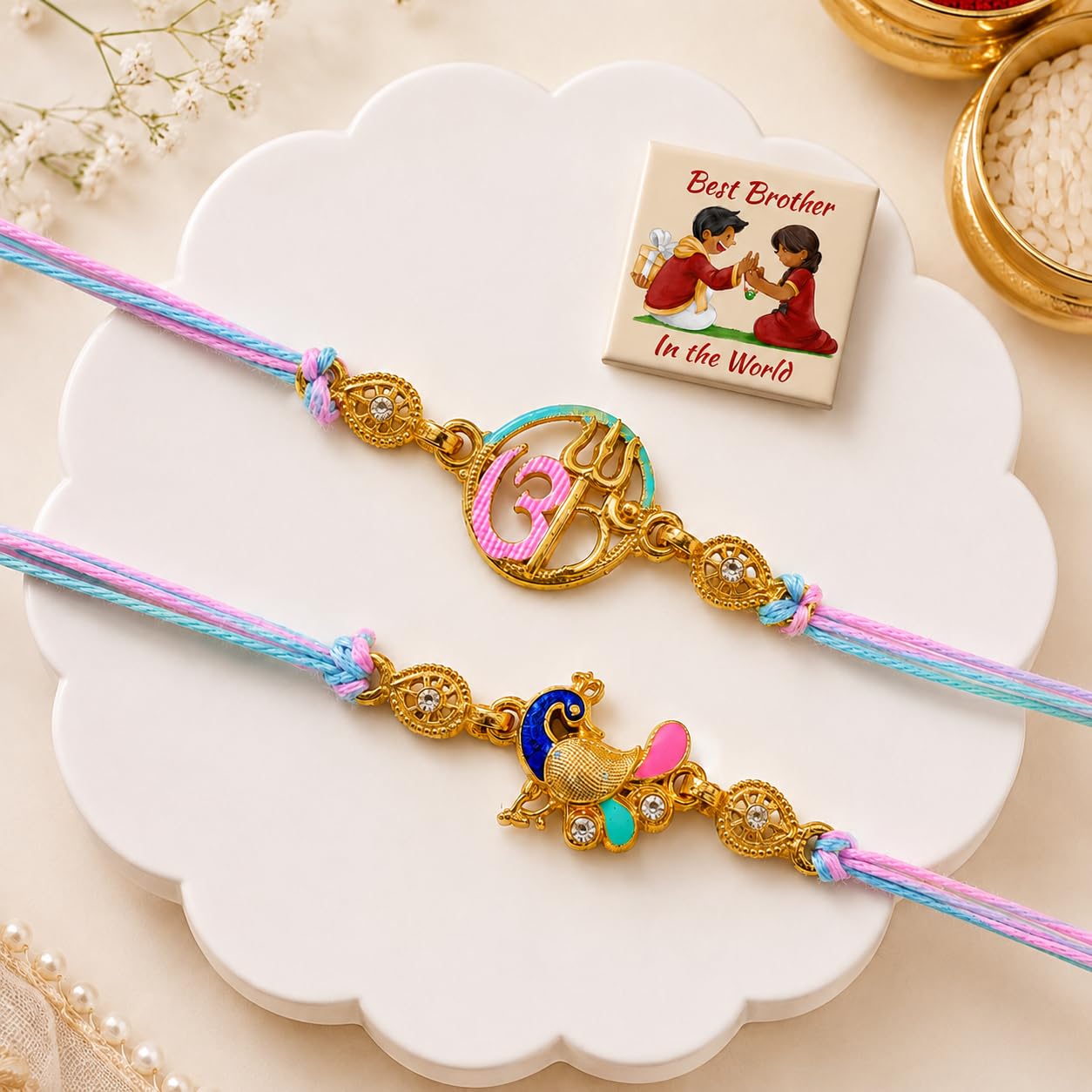 Parag Rakhi Rakhi Combo Beads Rakhi Combo Beads with Roli & Chawal Rakhi Bracelets for Girls, Boys and Couples, Set of, with 