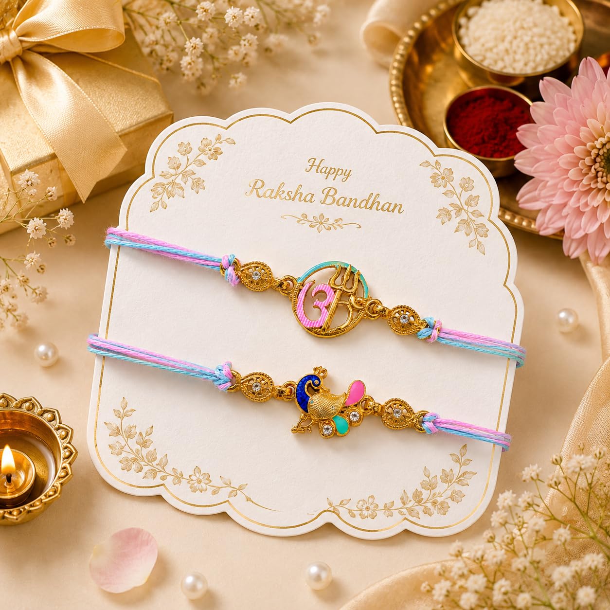 Parag Rakhi Rakhi Combo Beads Rakhi Combo Beads with Roli & Chawal Rakhi Bracelets for Girls, Boys and Couples, Set of, with 